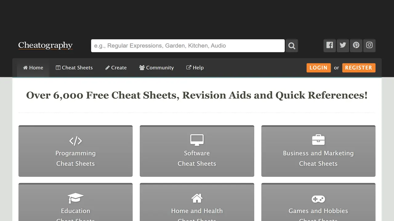 Screenshot of Cheatography