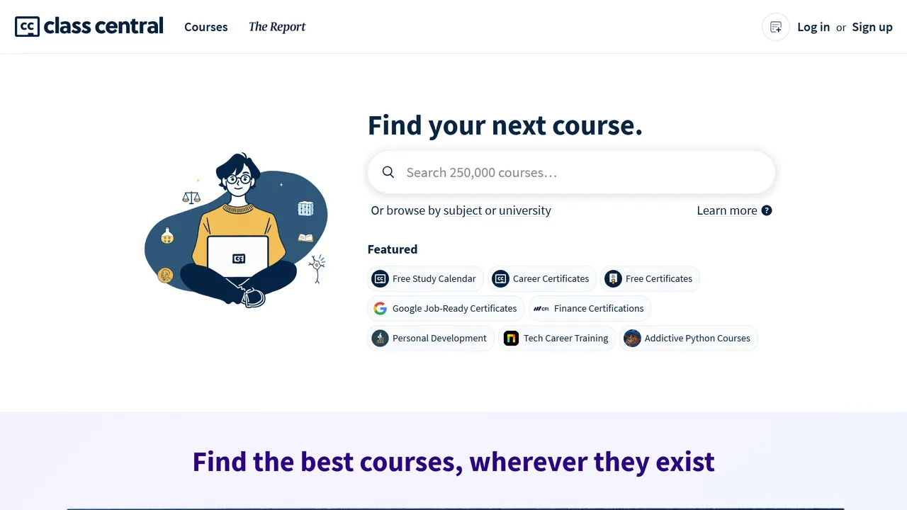 Screenshot of Class Central