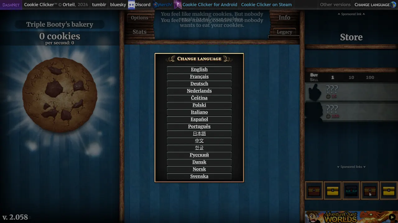 Screenshot of Cookie Clicker