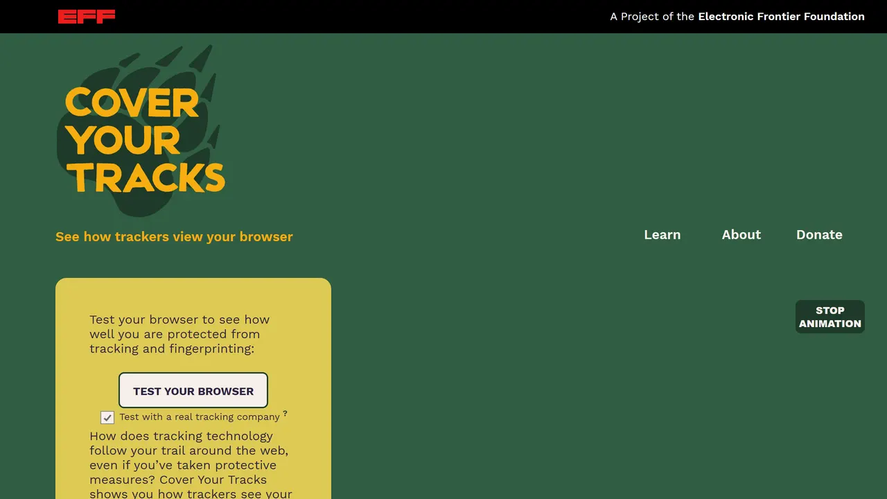 Screenshot of Cover Your Tracks