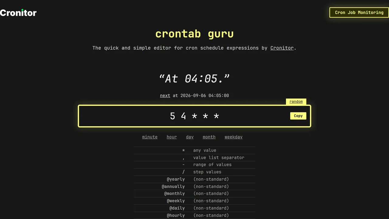 Screenshot of crontab.guru