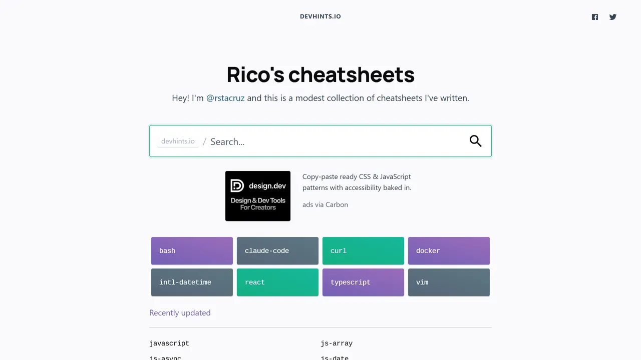 Screenshot of Devhints