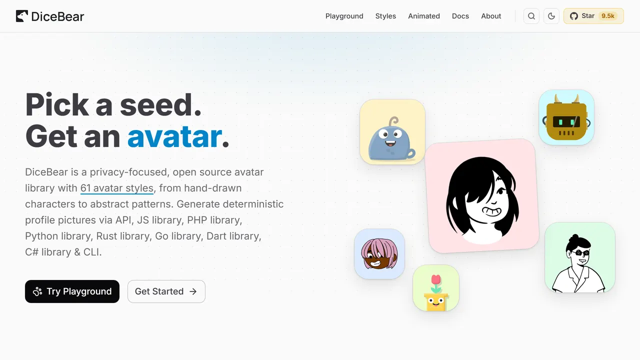 Screenshot of DiceBear