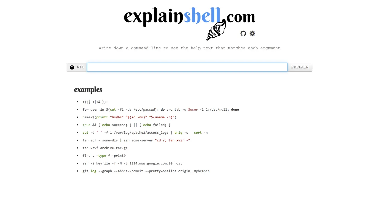 Screenshot of explainshell