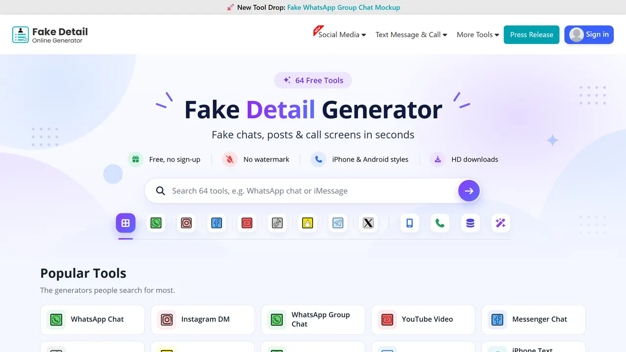 Screenshot of FakeDetail