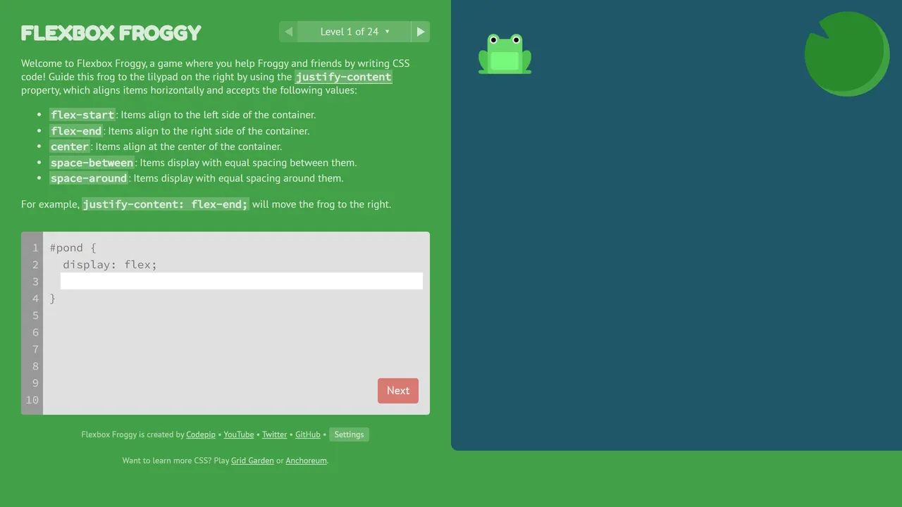 Screenshot of Flexbox Froggy