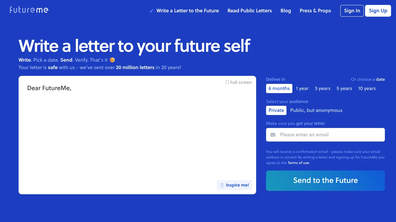 Screenshot of FutureMe