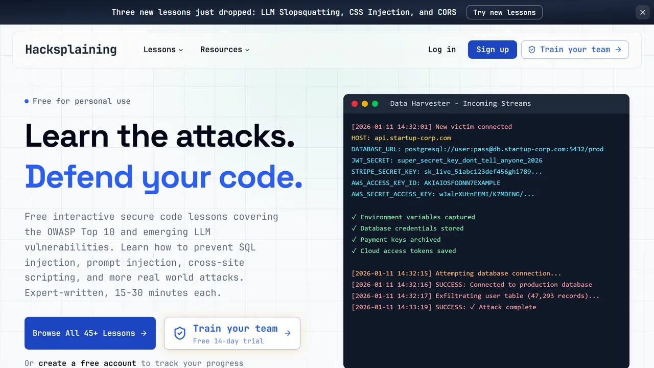 Screenshot of Hacksplaining