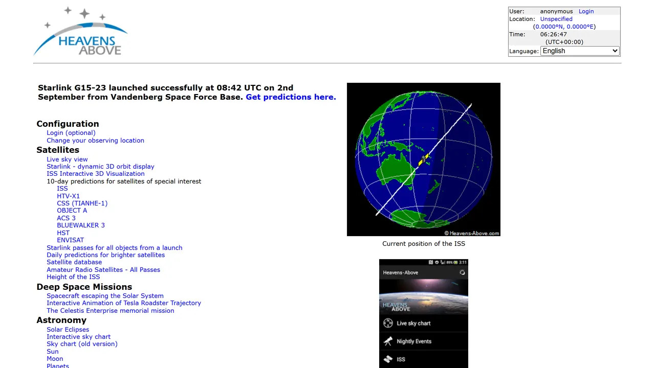 Screenshot of Heavens-Above