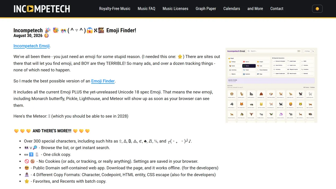 Screenshot of incompetech