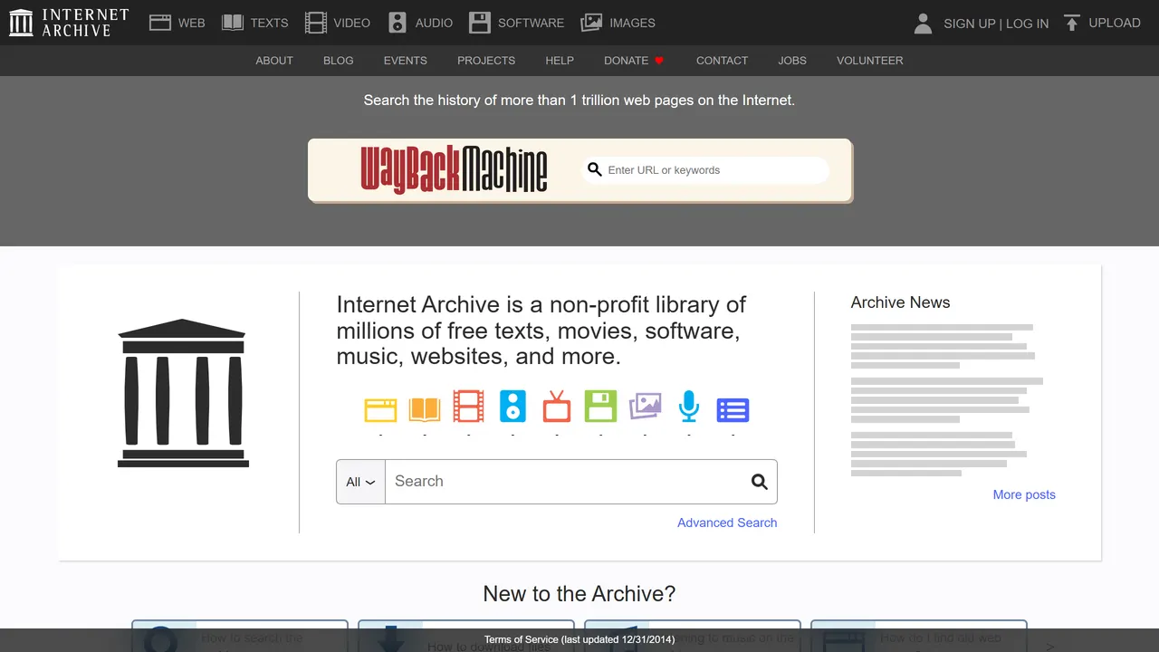 Screenshot of Internet Archive
