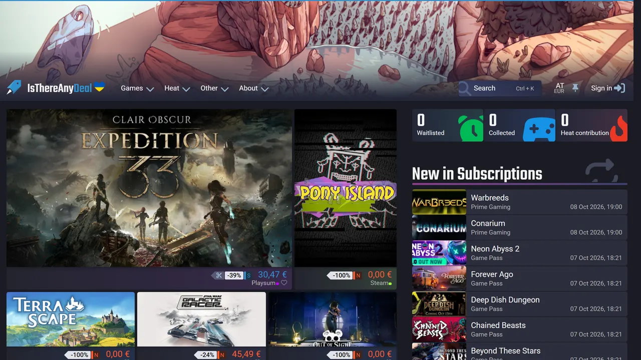 Screenshot of IsThereAnyDeal