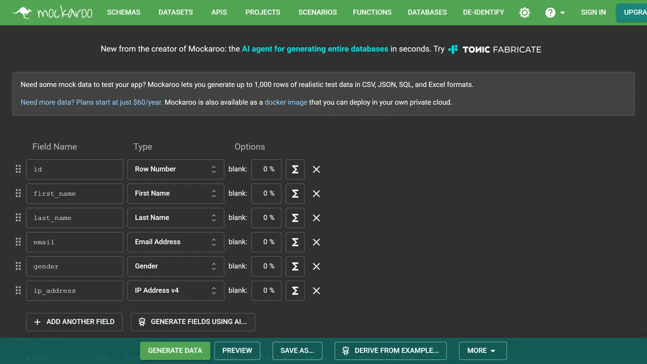 Screenshot of Mockaroo