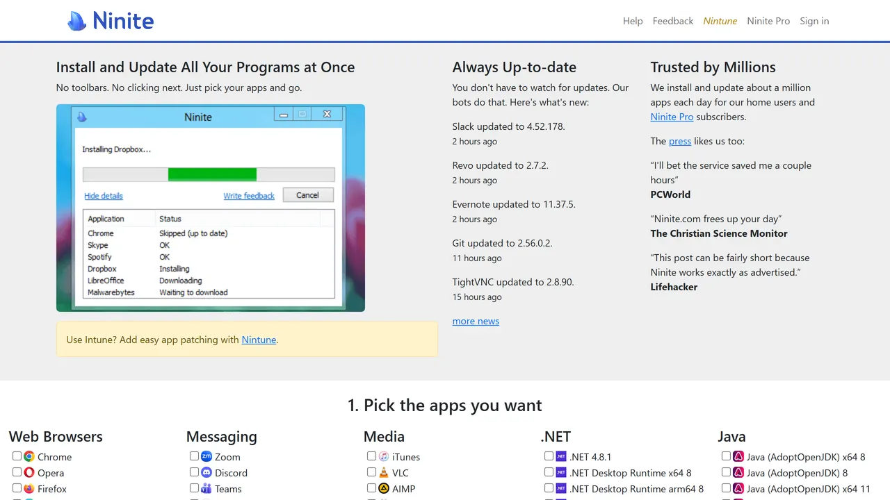 Screenshot of Ninite