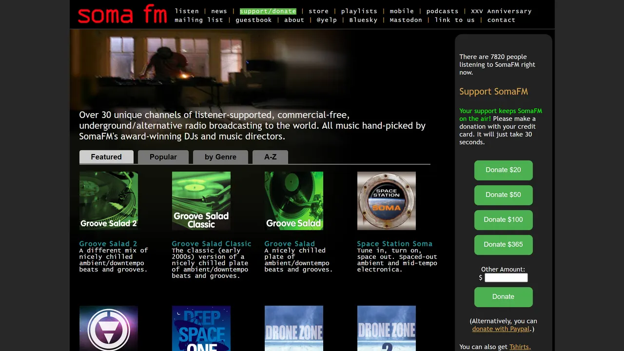 Screenshot of SomaFM