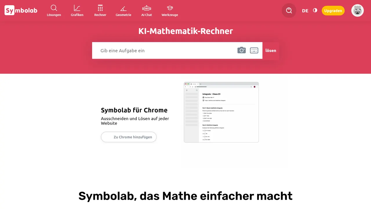 Screenshot of Symbolab