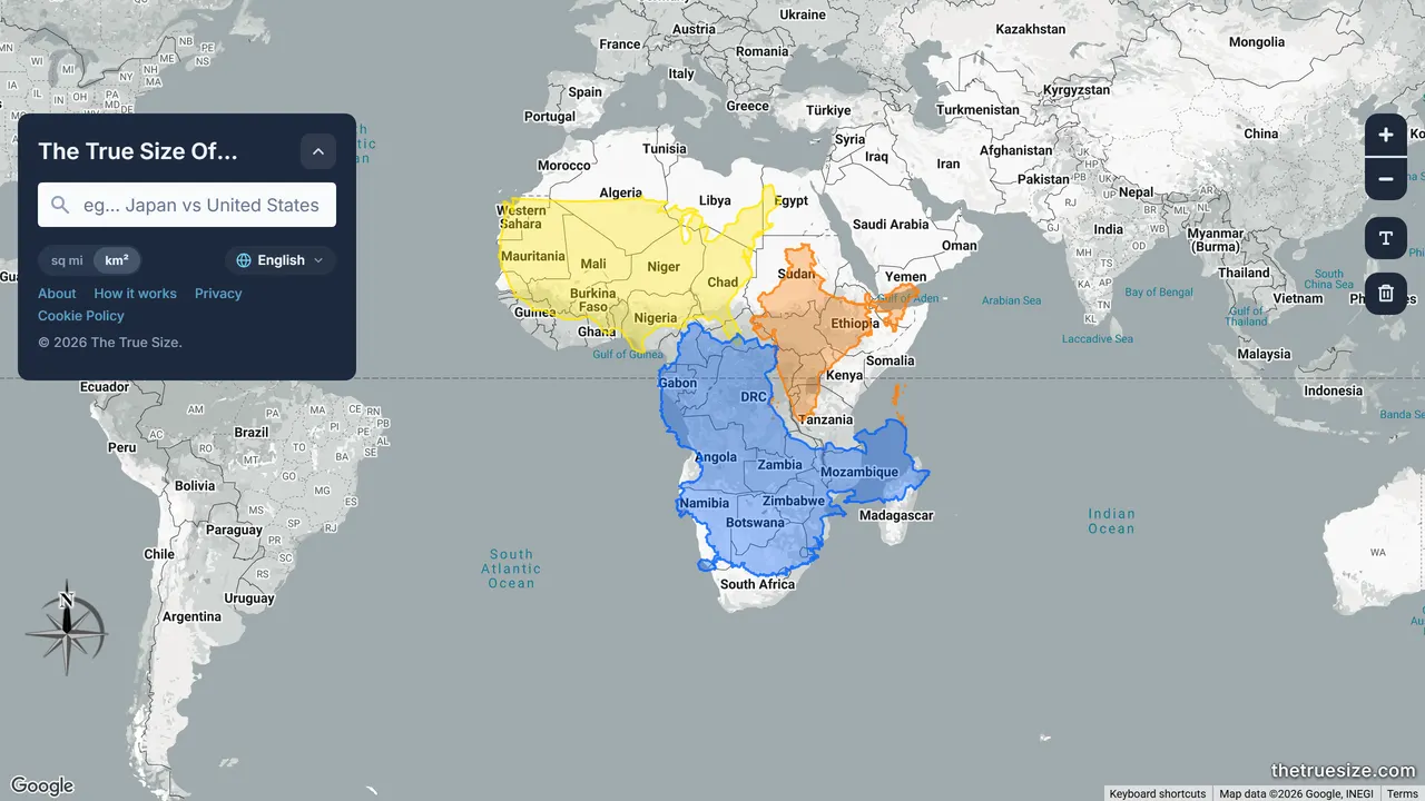 Screenshot of The True Size Of