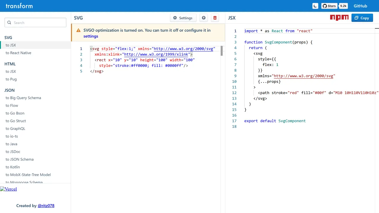 Screenshot of Transform