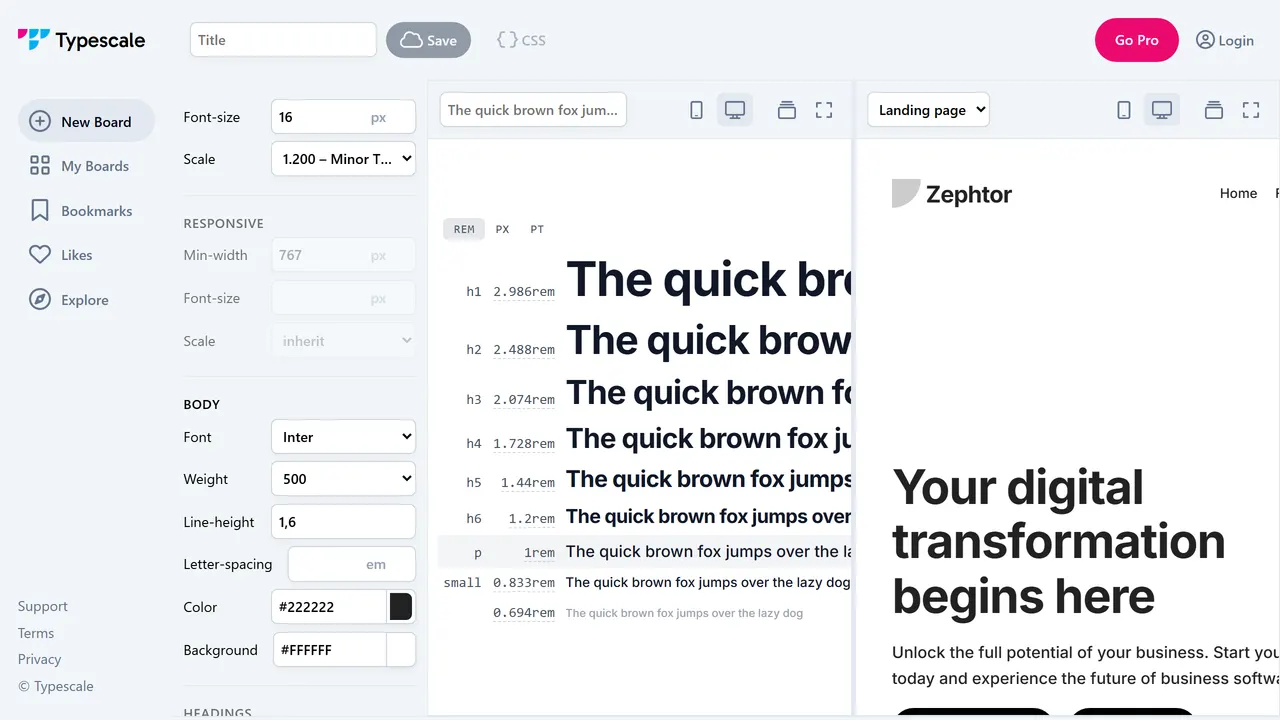 Screenshot of Type Scale