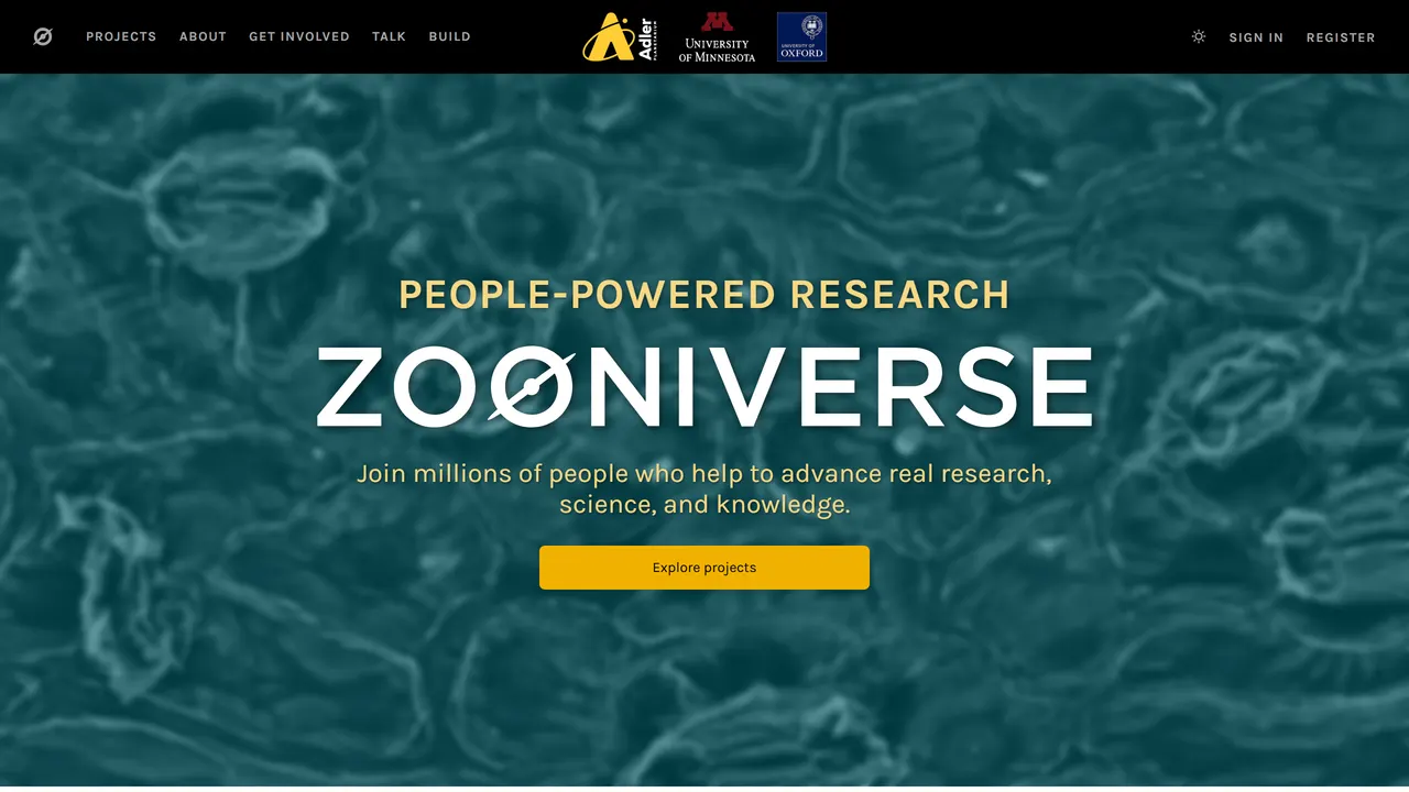 Screenshot of Zooniverse
